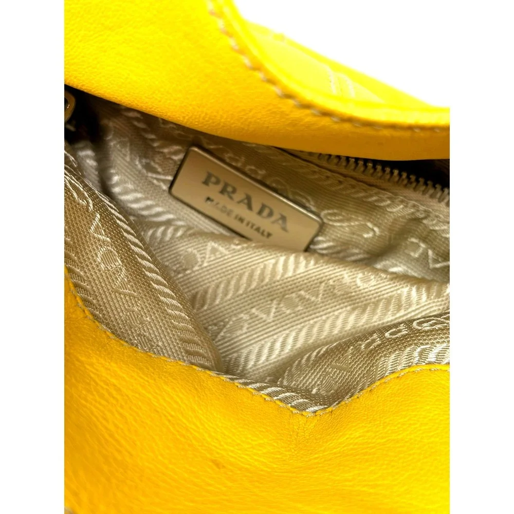 Prada Yellow Vitello Daino Leather Hobo Shoulder Bag Silver Hardware Made Italy